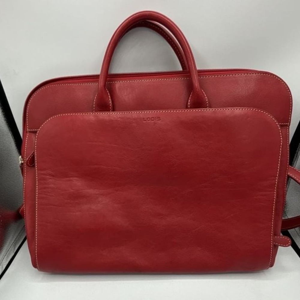 Lodis Red Leather Laptop Briefcase Satchel